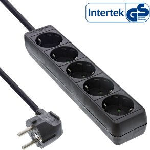 InLine® Socket strip, 5-way earth contact CEE 7/3, black, 1.5m