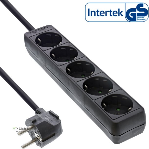 InLine&reg; Socket strip, 5-way earth contact CEE 7/3, black, 1.5m