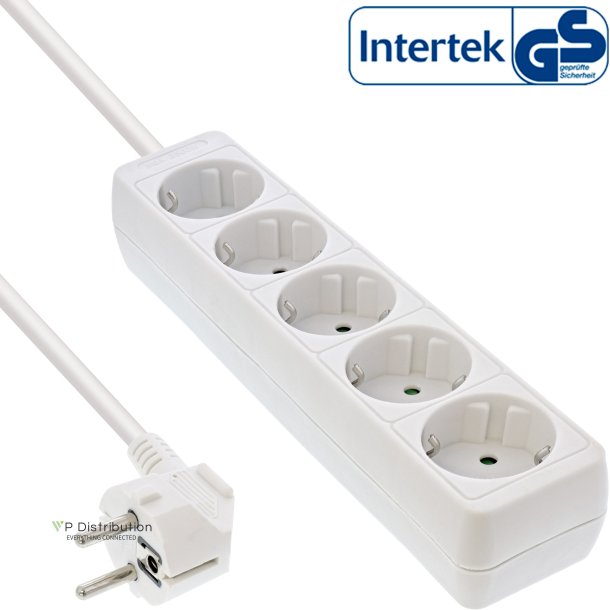 InLine&reg; Socket strip, 5-way earth contact CEE 7/3, white, 1.5m