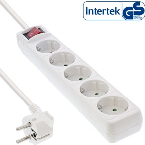 InLine® Socket strip, 5-way earth contact CEE 7/3, white, 1.5m
