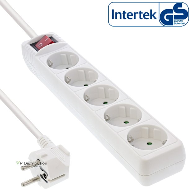 InLine&reg; Socket strip, 5-way earth contact CEE 7/3, white, 1.5m