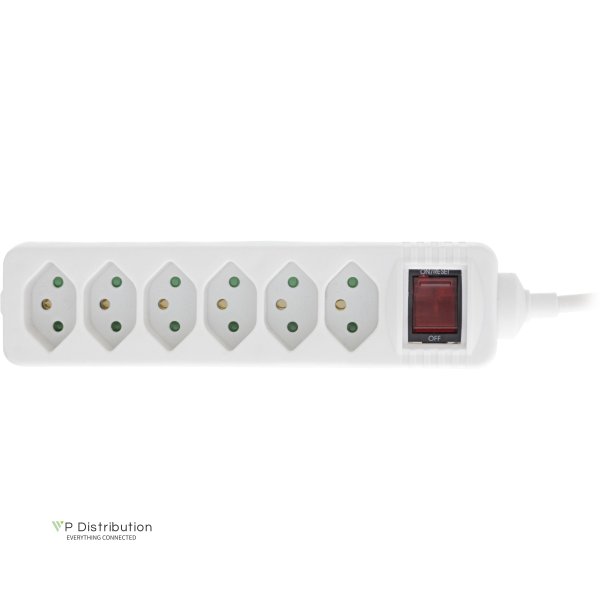 InLine&reg; Power strip SWITZERLAND, 6-way, with switch, 1.5m, white