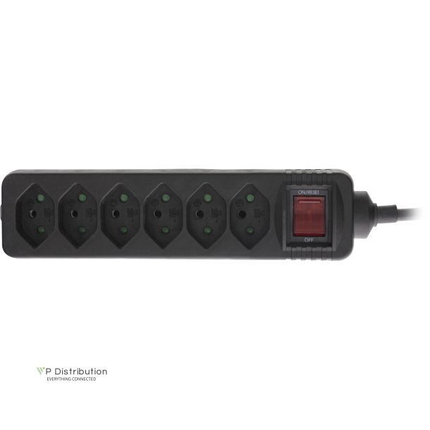 InLine&reg; Power Strip 6 Port Swiss Type with power-switch black 1.5m
