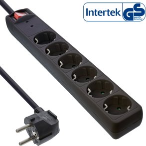 InLine® Socket strip CEE 7/3, 6-way, overvoltage protection, switch, black