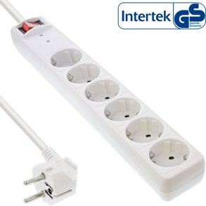InLine® Socket strip CEE 7/3, 6-way, overvoltage protection, switch, white