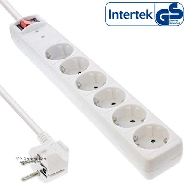InLine&reg; Socket strip CEE 7/3, 6-way, overvoltage protection, switch, white