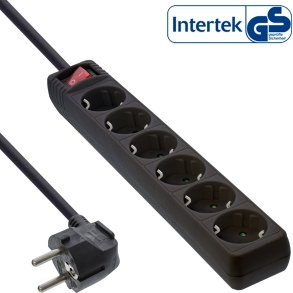 InLine® Socket strip, 6-way earth contact CEE 7/3, black, 3m