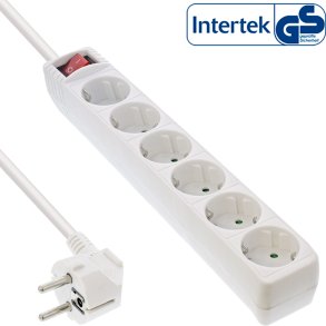 InLine® Socket strip, 6-way earth contact CEE 7/3, white, 3m