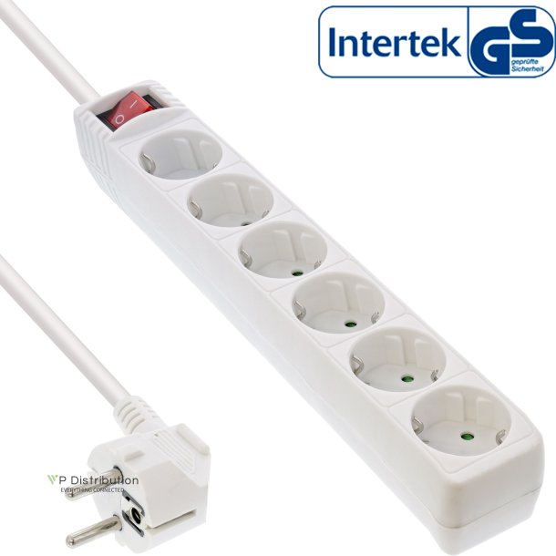 InLine&reg; Socket strip, 6-way earth contact CEE 7/3, white, 3m