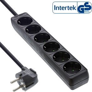 InLine® Socket strip, 6-way earth contact CEE 7/3, black, 1.5m
