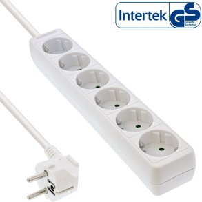 InLine® Socket strip, 6-way earth contact CEE 7/3, white, 1.5m
