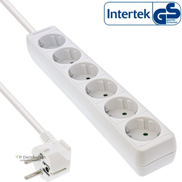 InLine&reg; Socket strip, 6-way earth contact CEE 7/3, white, 3m