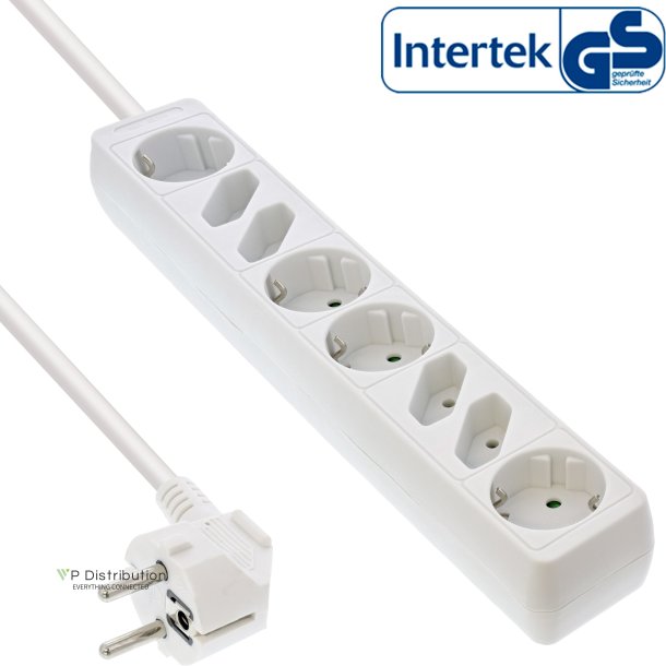 InLine&reg; Socket strip, 8-way, 4x CEE7/3 + 4x Euro CEE 7/16, white, 1.5m