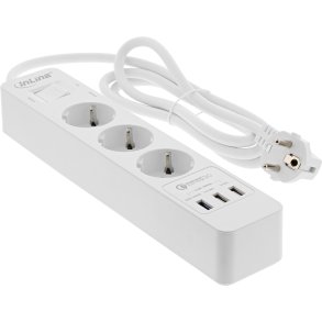 InLine® Socket strip, 3-way CEE 7/3, with protection and USB QC3.0, white