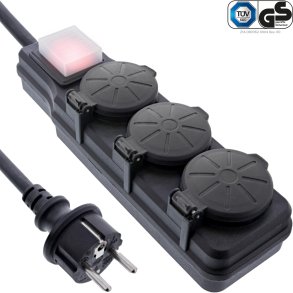 InLine® Outdoor Power Strip, 3 Port Type F German, IP44, with power-switch, 3m