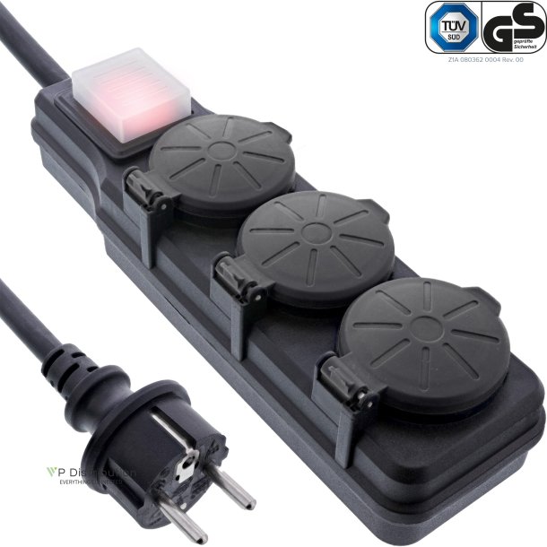 InLine&reg; Outdoor Power Strip, 3 Port Type F German, IP44, with power-switch, 10m
