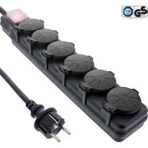InLine® Outdoor Power Strip, 6 Port Type F German, IP44, with power-switch, 5m