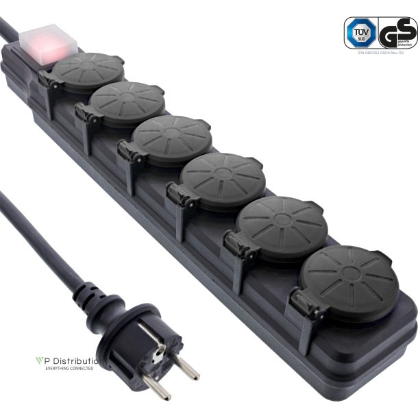 InLine&reg; Outdoor Power Strip, 6 Port Type F German, IP44, with power-switch, 10m
