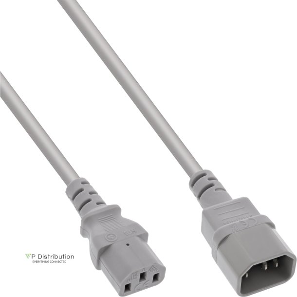 InLine&reg; Power cable extension, C13 to C14, grey, 0.75m