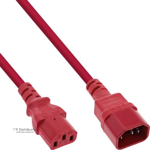 InLine Power cable extension, C13 to C14, red, 2m