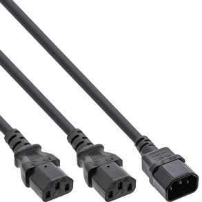 InLine® Power Y-Cable German Type F 1x IEC-C14 to 2x IEC-C13 1.8m