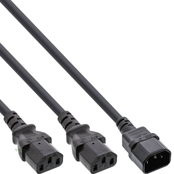 InLine&reg; Power Y-Cable German Type F 1x IEC-C14 to 2x IEC-C13 1.8m