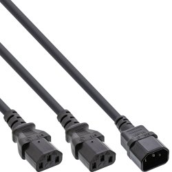 InLine Power Y-Cable German Type F 1x IEC-C14 to 2x IEC-C13 5m