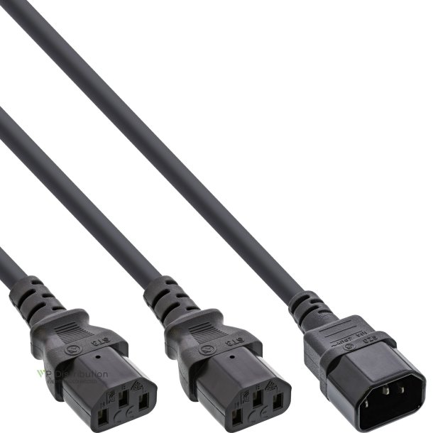 InLine Power Y-Cable German Type F 1x IEC-C14 to 2x IEC-C13 5m