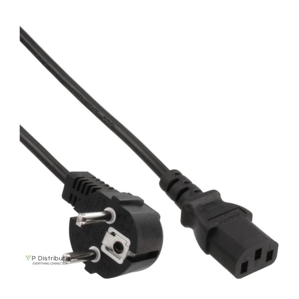 InLine Power cable, Schutzkontakt angled to 3pin IEC C13, black, H05VV-F, 3x0.75mm, 1,0m