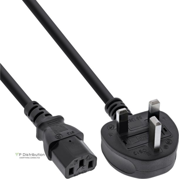 InLine Power cable, England plug to 3pin IEC C13, black, H05VV-F, 3x0.75mm, 0,5m