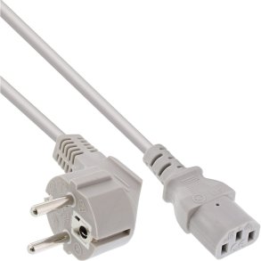 InLine Power cable, Schutzkontakt angled to 3pin IEC C13, grey, 0,5m