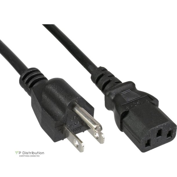 InLine Power cable, power plug USA to 3pin IEC C13 connector, black, 18AWG, 0.5m