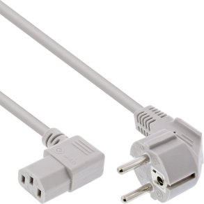 InLine Power cable CEE7/7 angeled to 3pin IEC-C13 angeled, grey, 0.5m