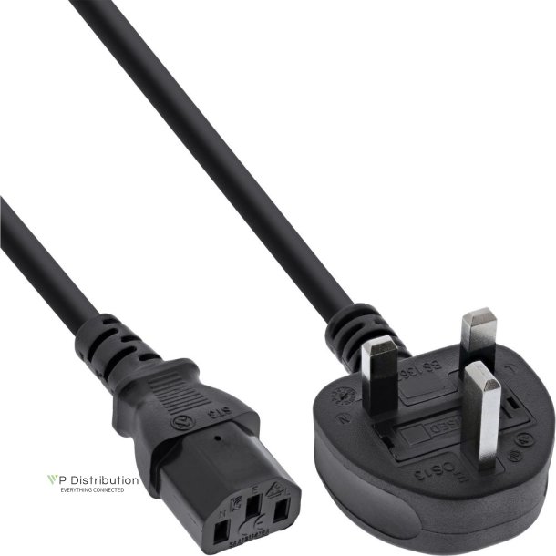 InLine Power cable, UK plug to 3pin IEC C13, black, H05VV-F, 3x0.75mm, 1,0m