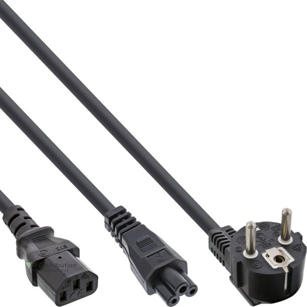 InLine&reg; Power Y-Cable CEE7/7 male angled to C13 and C5 male 2m