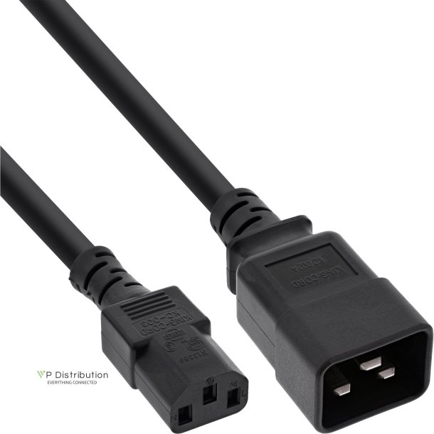 InLine&reg; Power adapter cable, IEC-60320 C20 to C13, 3x1,5mm&sup2;, max. 10A, black, 1m