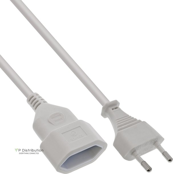 InLine&reg; Euro Type C Plug Power Extension male to female white 2m