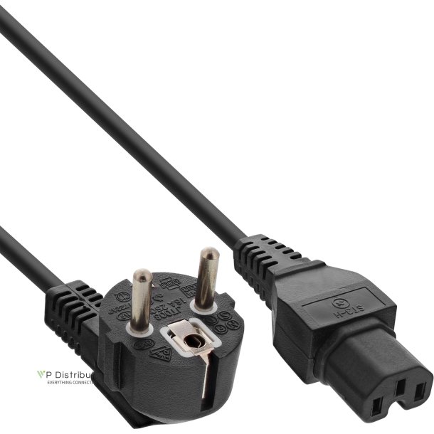 InLine&reg; Power Cable Type F German angled to C15 straight 1.8m black