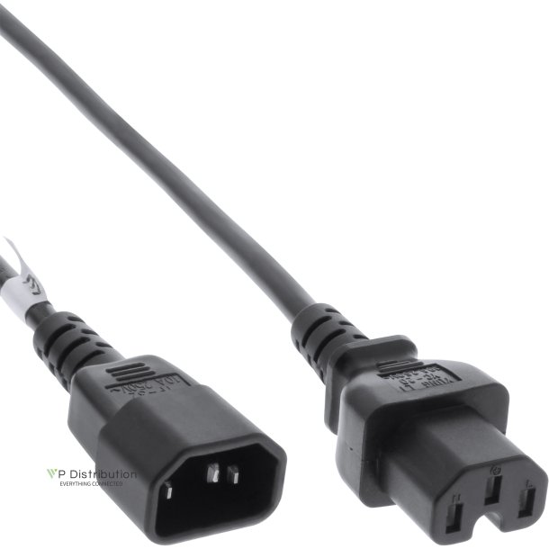 InLine&reg; Power Cable extension C15 straight to C14 socket straight black 2m