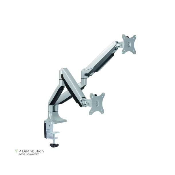 VALUE Dual Monitor Arm, Desk Clamp, 4 Joints, height adjustable separately, gas spring