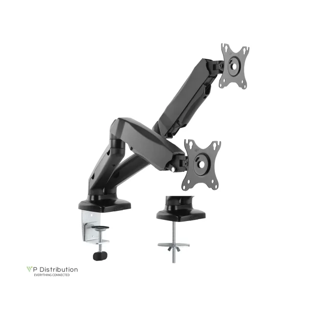 VALUE Dual Monitor Stand Pneumatic, Desk Clamp, Pivot, black, 2 Joints