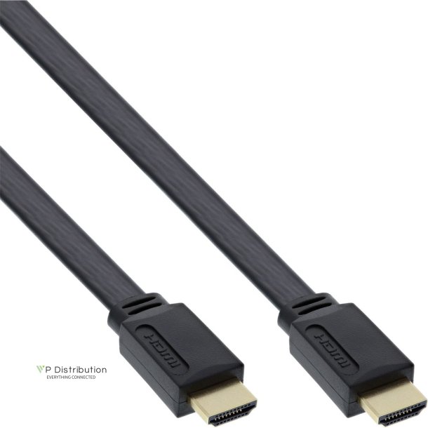 InLine HDMI Flat Cable High Speed Cable with Ethernet gold plated black 3m