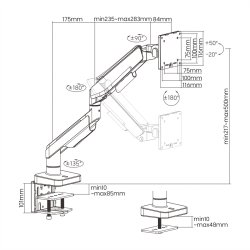 ROLINE Single LCD Monitor Stand, Gas Spring, Desk Clamp, < 124 cm (49"), Heavy Duty <= 20 kg, 5 Joints