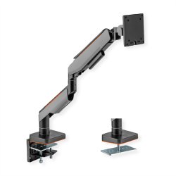 ROLINE Single LCD Monitor Stand, Gas Spring, Desk Clamp, < 124 cm (49"), Heavy Duty <= 20 kg, 5 Joints