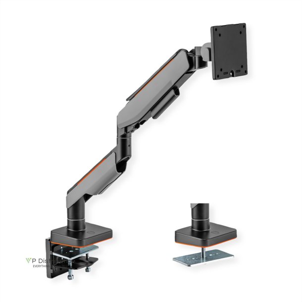 ROLINE Single LCD Monitor Stand, Gas Spring, Desk Clamp, < 124 cm (49"), Heavy Duty <= 20 kg, 5 Joints