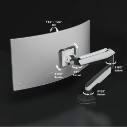 ROLINE Single LCD Monitor Stand, Gas Spring, Desk Clamp, < 124 cm (49"), Heavy Duty <= 20 kg, 5 Joints