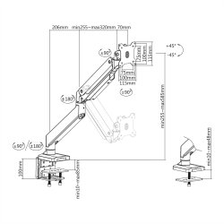 ROLINE LCD Monitor Stand Pneumatic, Desk Clamp, Pivot, max. 15 kg, 5 Joints
