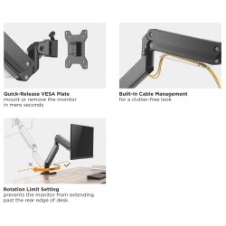 ROLINE LCD Monitor Stand Pneumatic, Desk Clamp, Pivot, max. 15 kg, 5 Joints