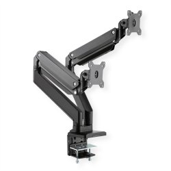 ROLINE Dual LCD Monitor Stand Pneumatic, Desk Clamp, Pivot, max. 15 kg, 5 Joints