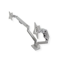 ROLINE Dual LCD Monitor Stand Pneumatic, Desk Clamp, Pivot, 2 Joints, silver
